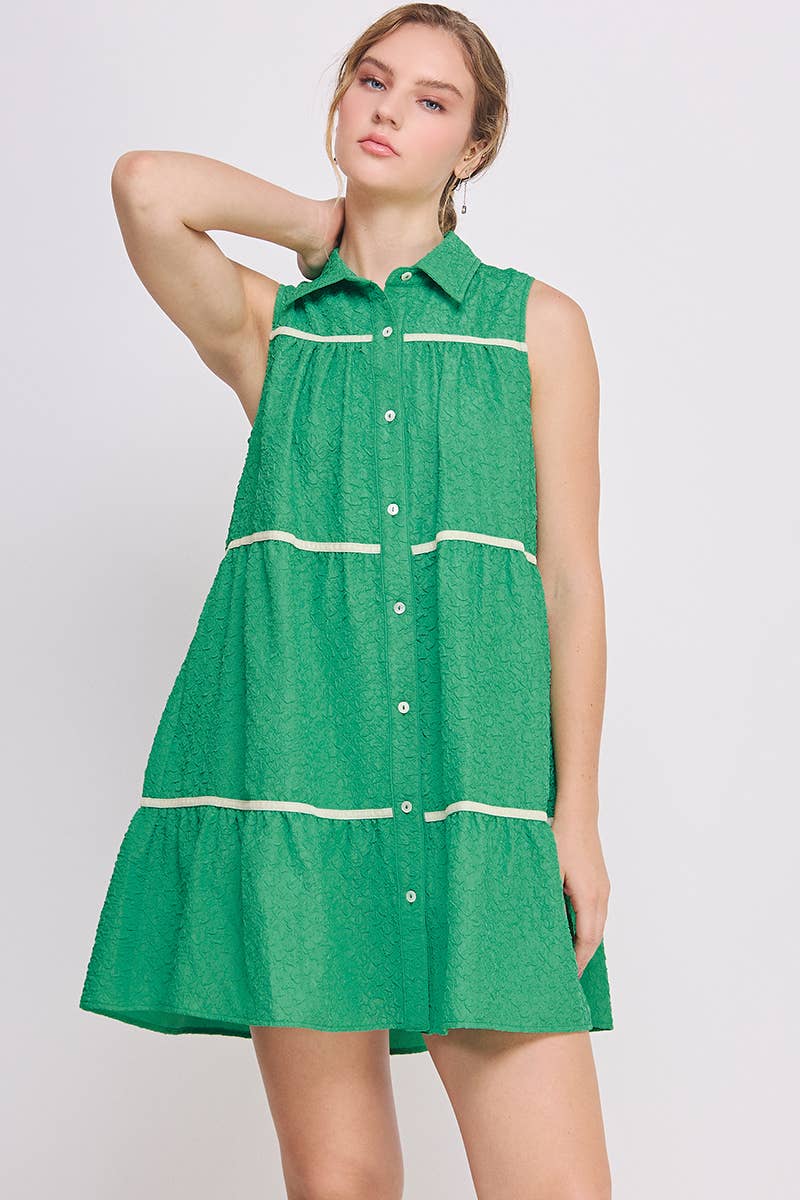 Button-Up Swing Mini Dress - Sleeveless