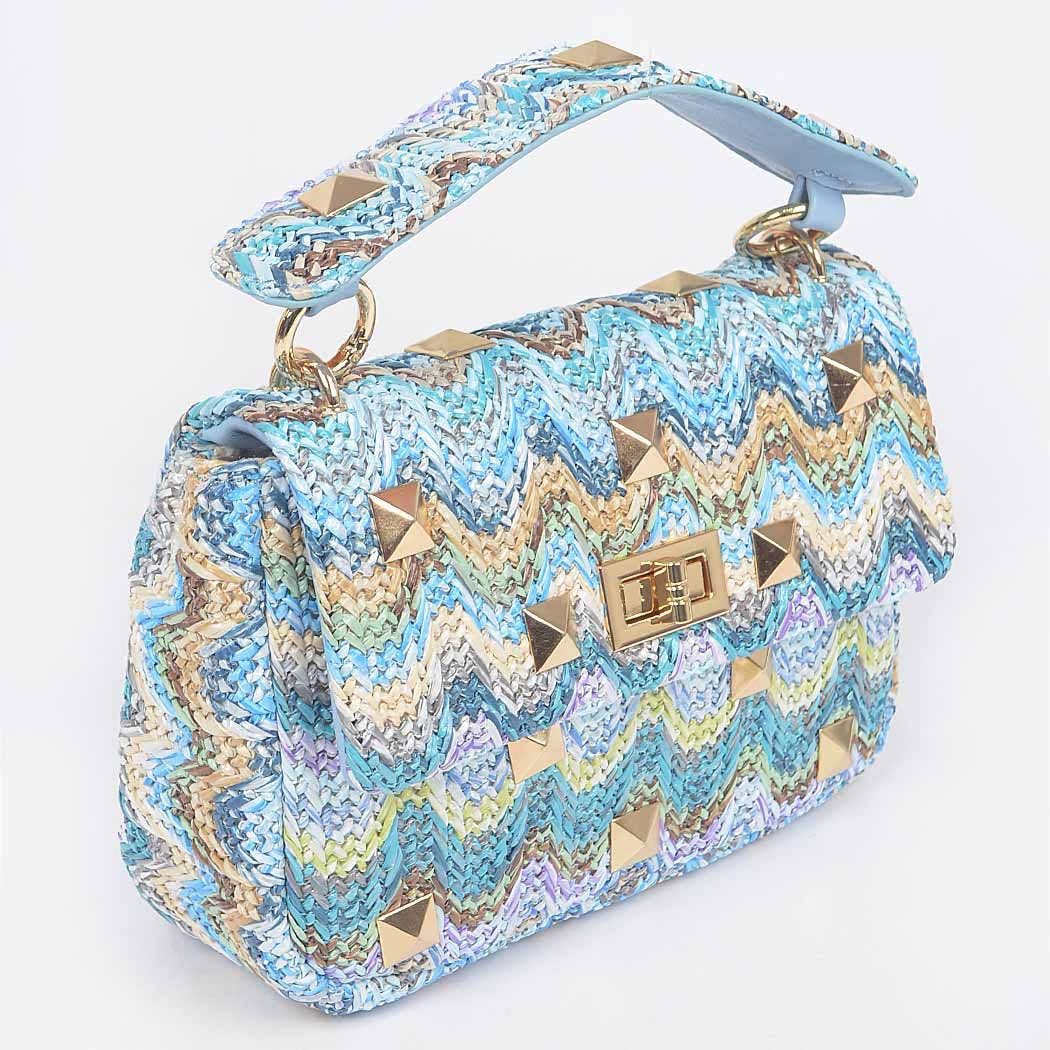 Faux Straw Flap Top Handle Bag