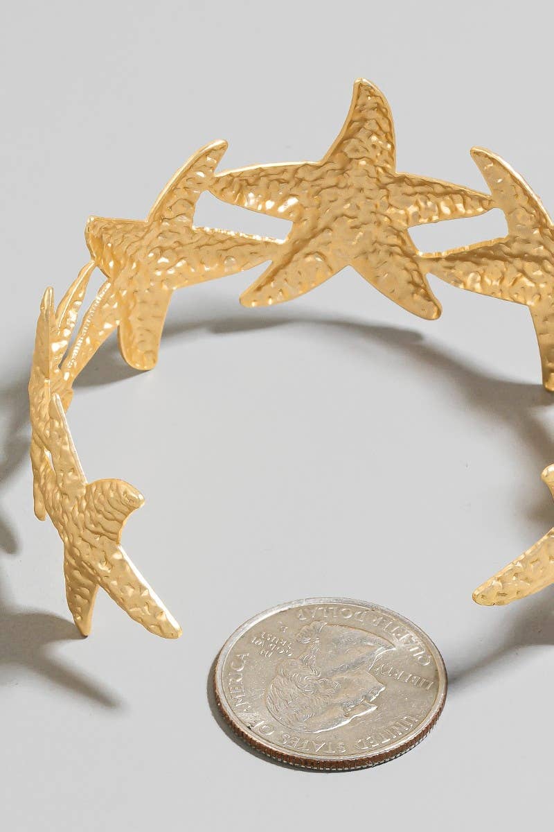 Matte Metallic Starfish Link Cuff Bracelet