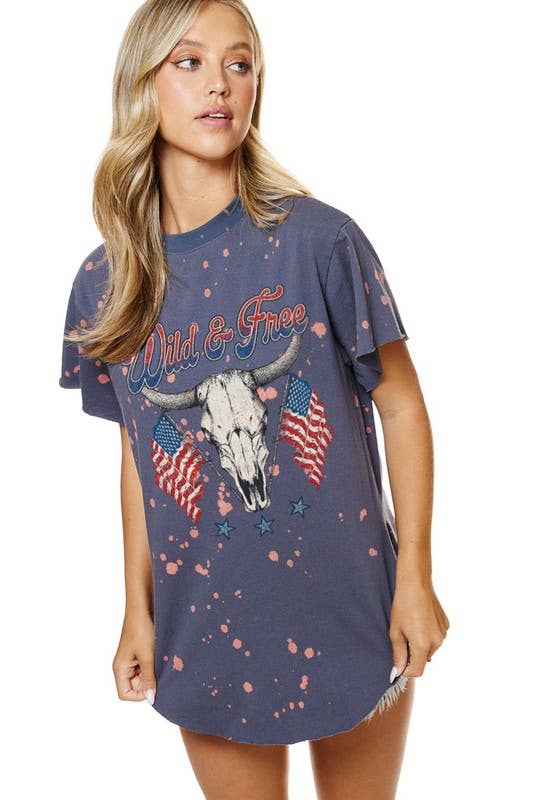 Wild & Free American Longhorn Vintage Graphic Bleached Top