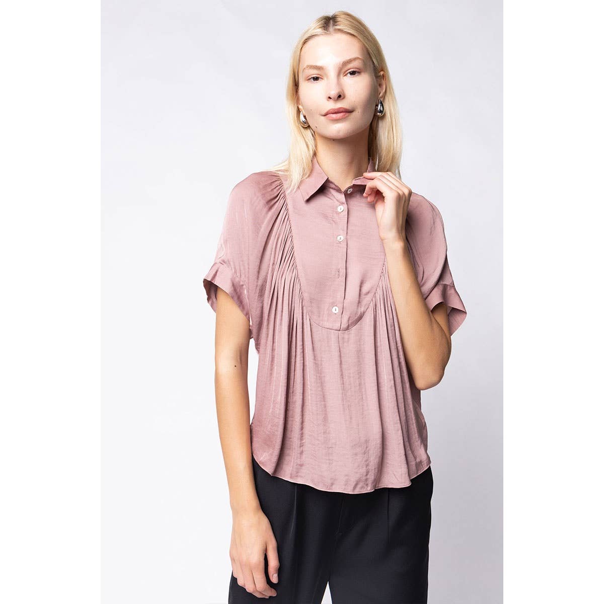 Short Sleeve Shirt With Front Bib Detail