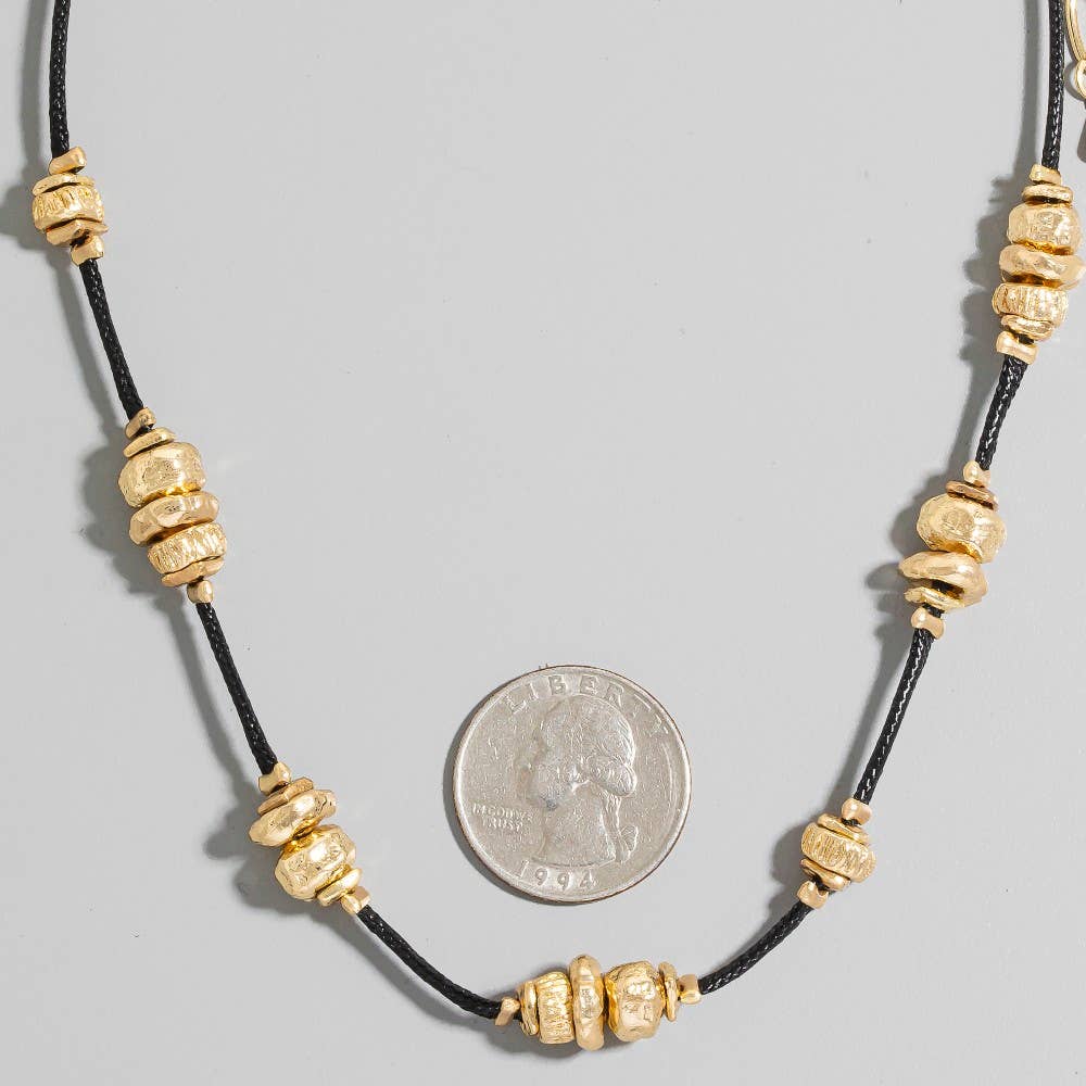 Metallic Station Beads Cord Necklace
