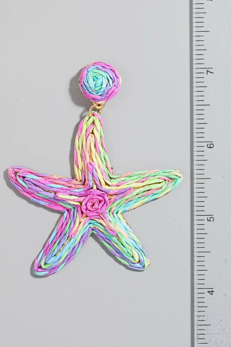 Large Straw Braided Starfish Dangle Earrings