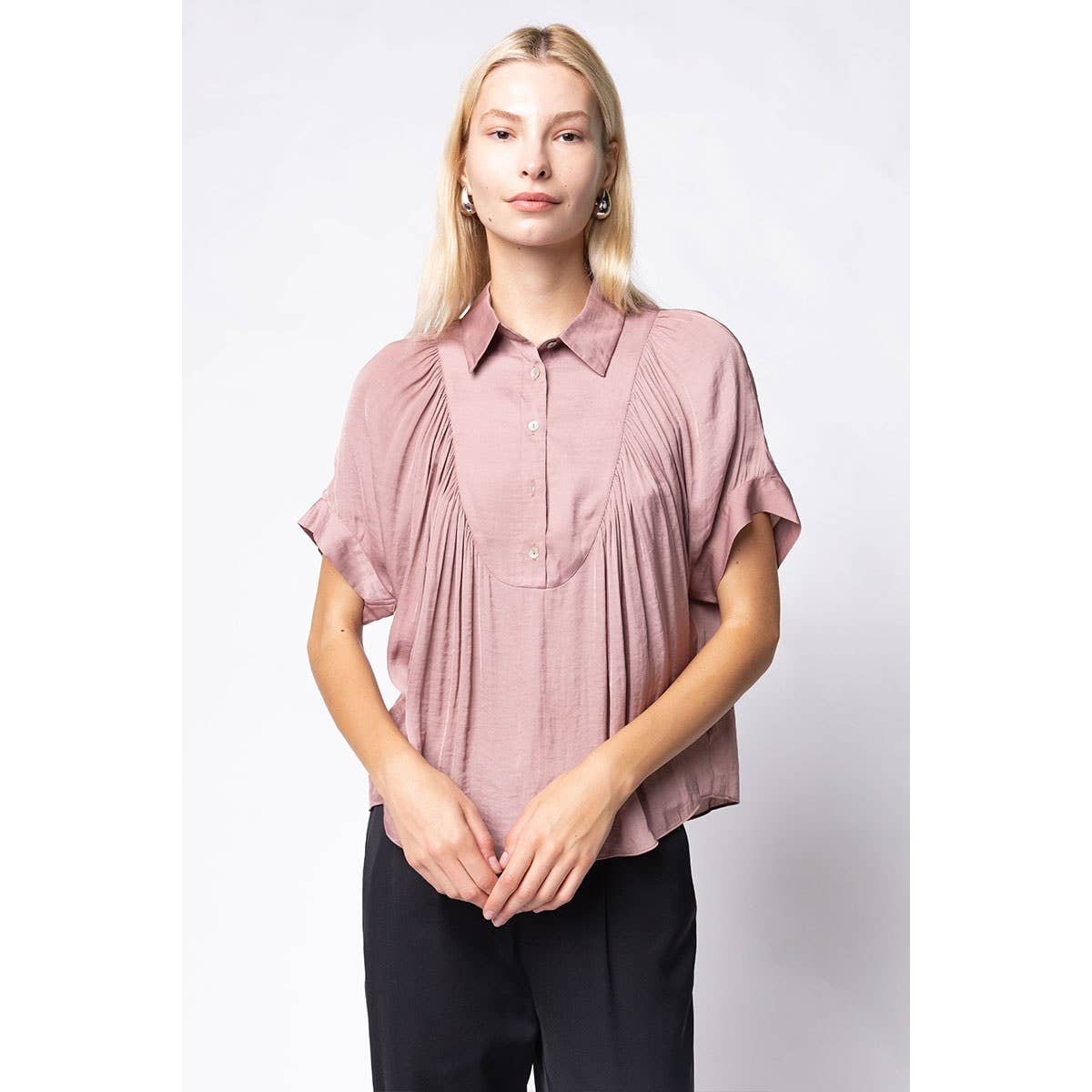 Short Sleeve Shirt With Front Bib Detail