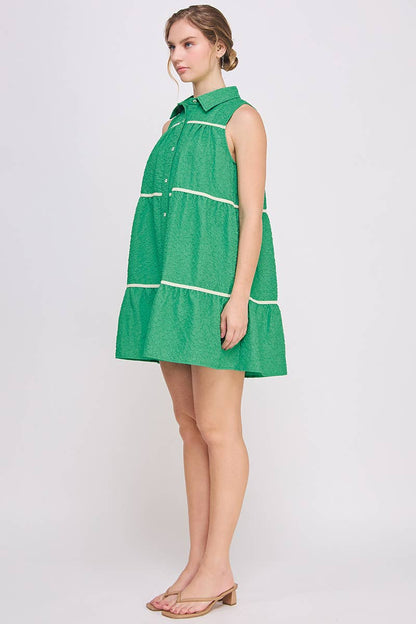 Button-Up  Swing  Mini Dress - Sleeveless