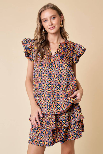 DOUBLE RUFFLE PRINTED TOP