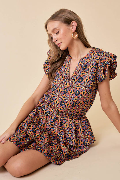 DOUBLE RUFFLE PRINTED TOP