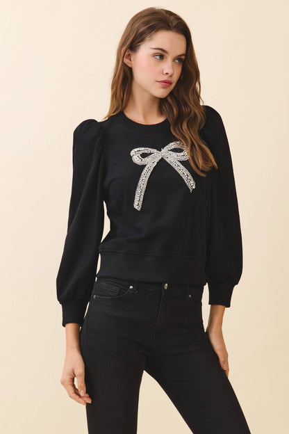 Front Crystal Embellished Bow Detail Sweatshirt
