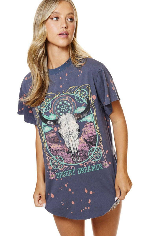 Desert Dreamer Vintage Cattle Graphic Bleached Top