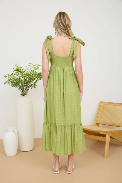 SCALLOP EYELET MIDI DRESS
