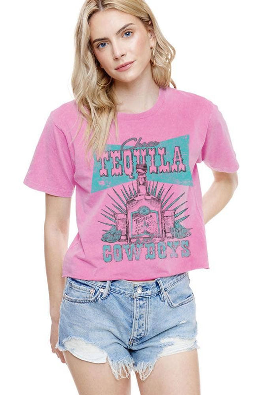 Tequila & Cowboys Vintage Graphic S/S Washed Faux Crop Tee