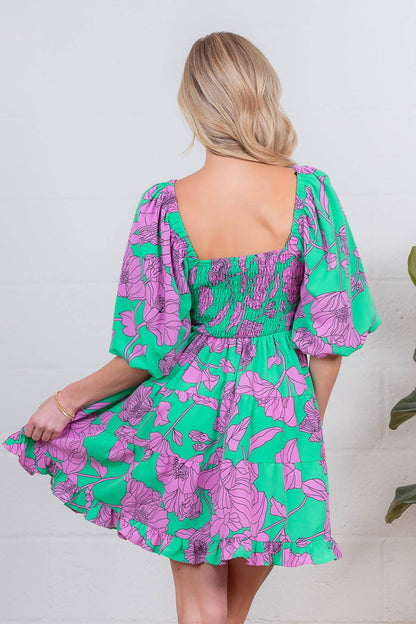 Floral print balloon sleeve mini dress