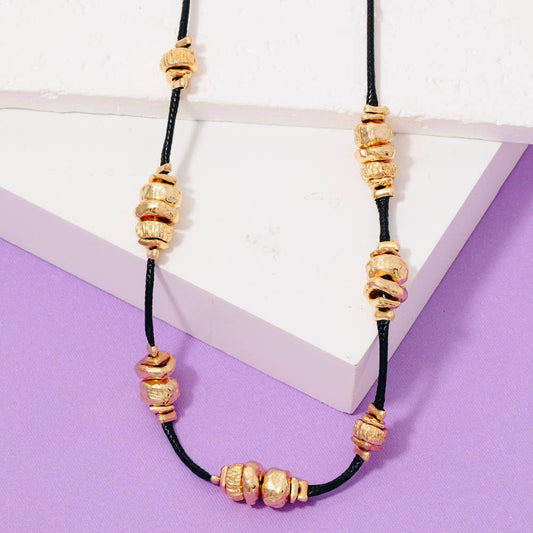 Metallic Station Beads Cord Necklace