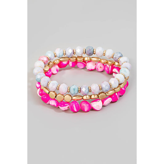 Mixed Pebble Stone Beaded Bracelet Set