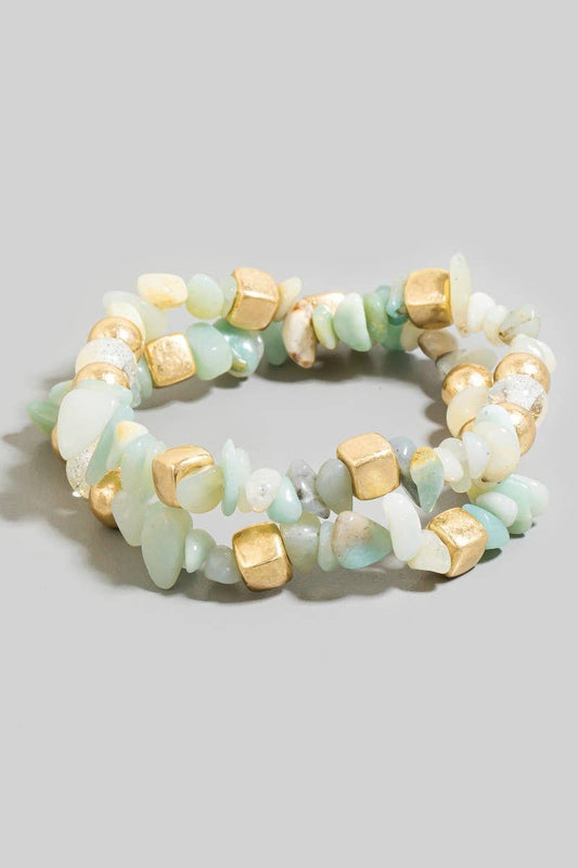 Stone And Metallic Beaded Bracelet Set