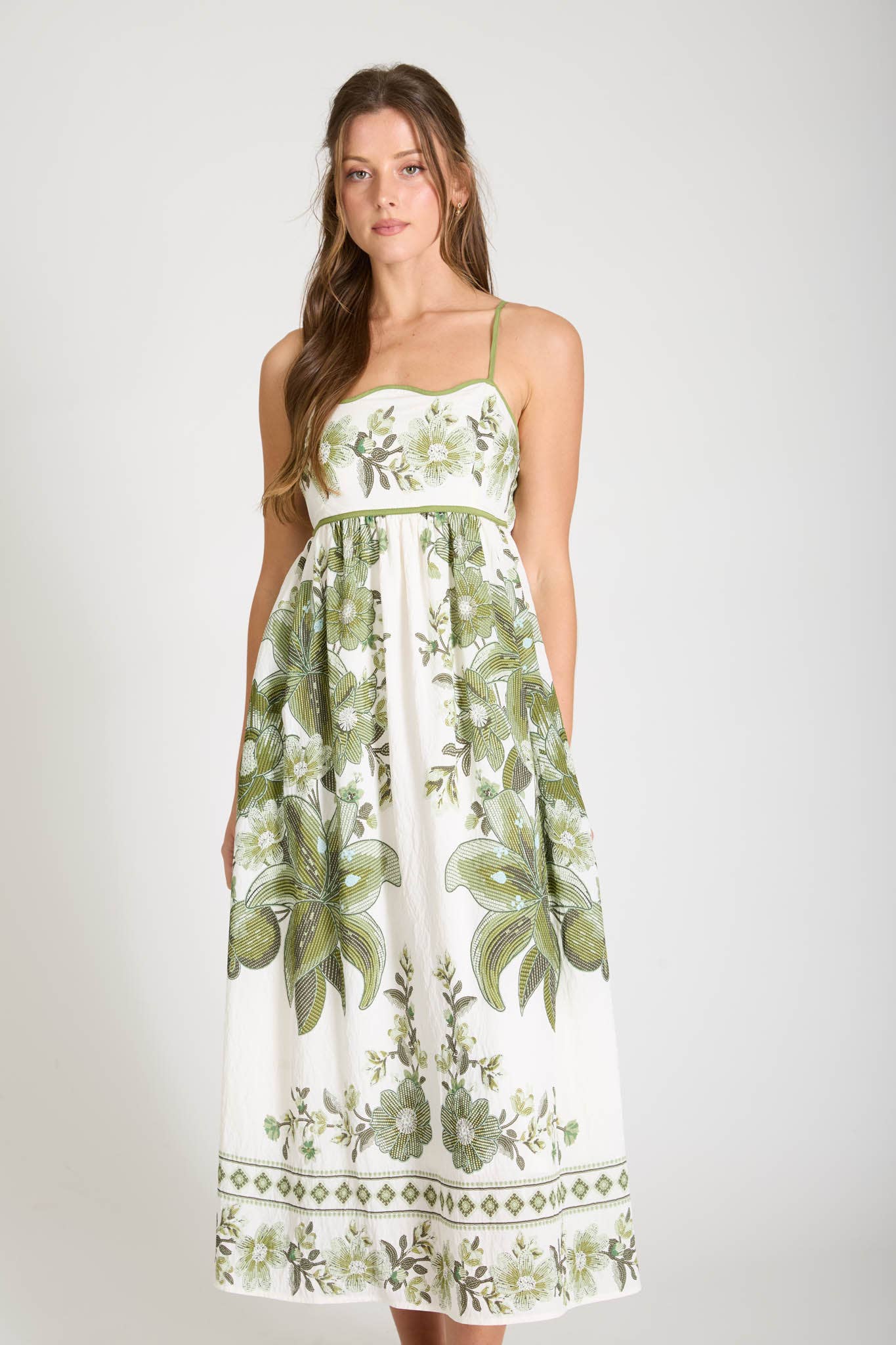 POSITANO FLORAL PATTERN SPAGHETTI STRAP MIDI DRESS