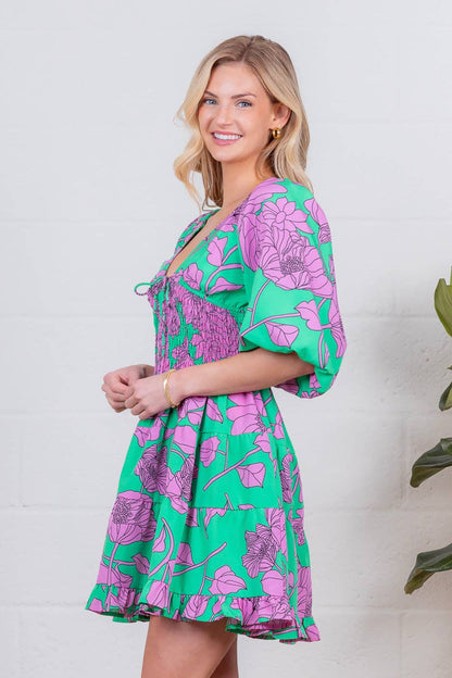 Floral print balloon sleeve mini dress