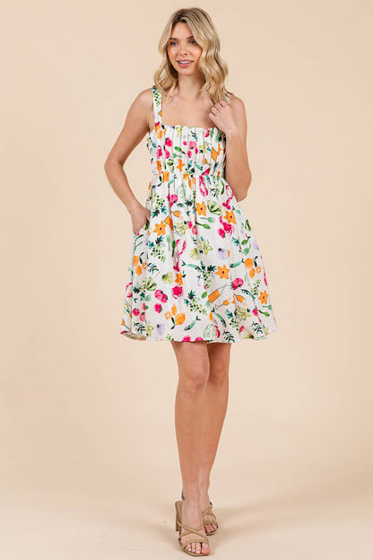 Abstract Pleated Babydoll Mini Sundress