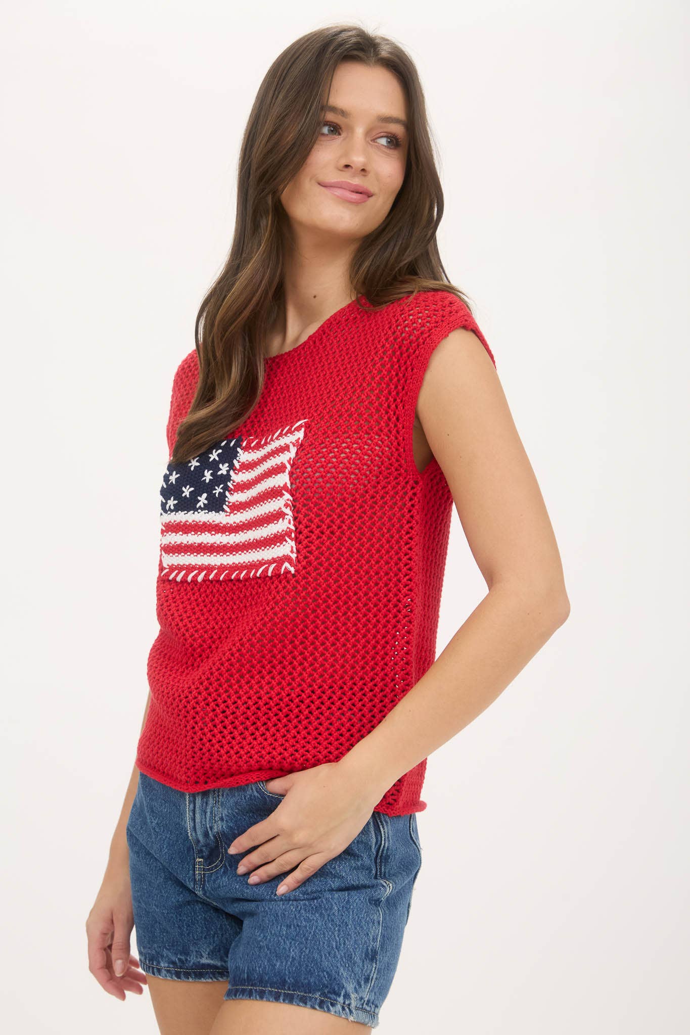 AMERICAN FLAG CROCHET KNIT SWEATER TOP