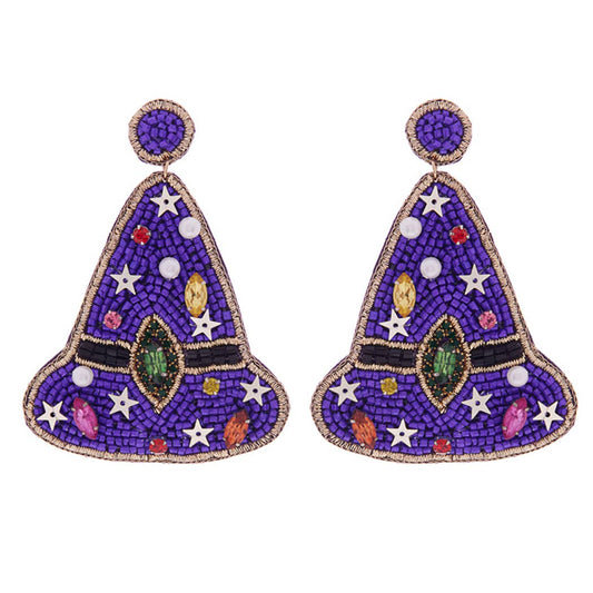 Halloween Witches Hat Shape Beaded Earrings