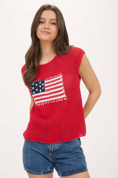 AMERICAN FLAG CROCHET KNIT SWEATER TOP
