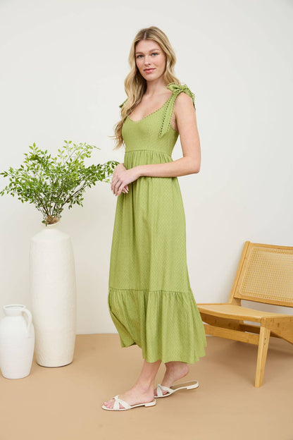 SCALLOP EYELET MIDI DRESS