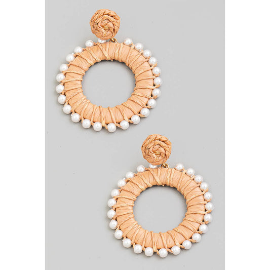 Raffia Wrap Hoop And Pearls Drop Earrings