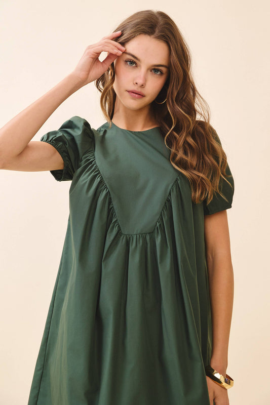 Triangle Shaped Yoke Detail Babydoll Mini Dress