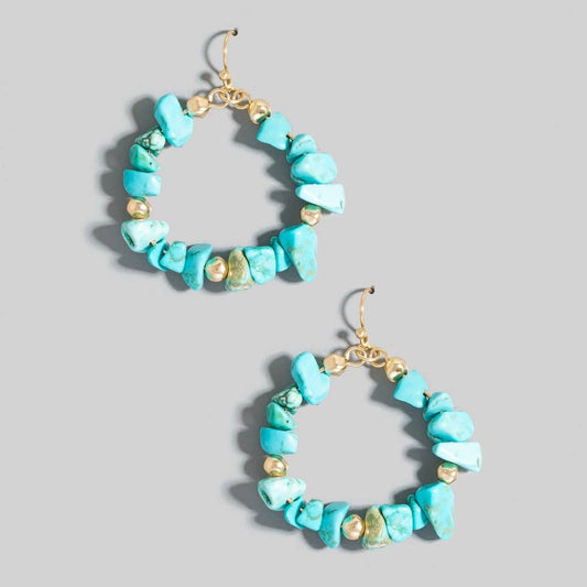 Semi Precious Stone Chip Beaded Hoop Dangle Earrings