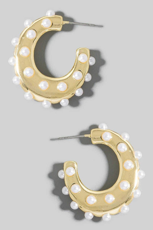 Pearl Studded Oval Hoop Earrings