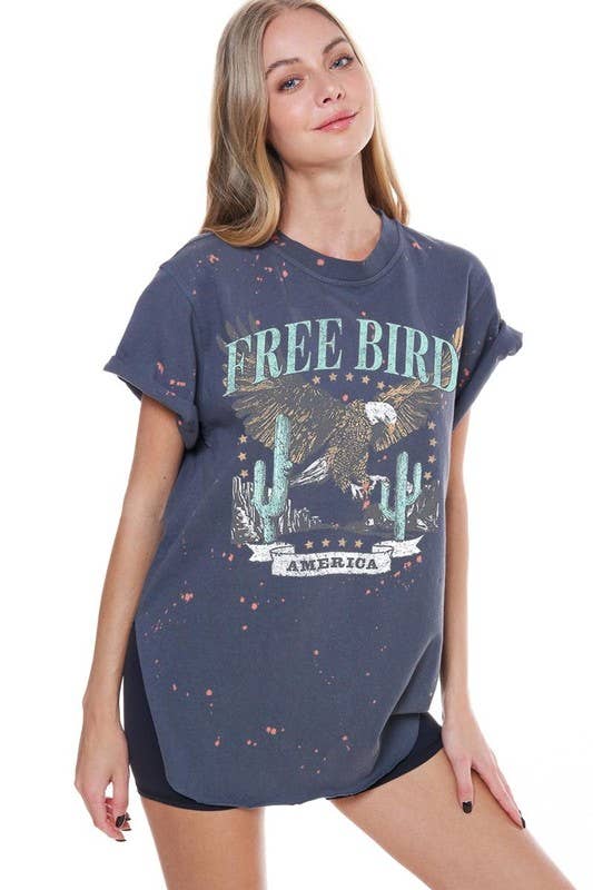 Free Bird Desert Western Vintage Graphic Bleached Top