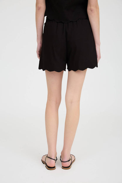 HIGH WAIST SCALLOP TRIM MINI SHORTS