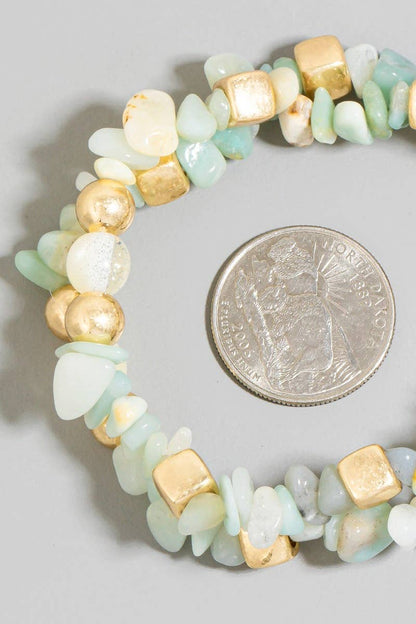 Stone And Metallic Beaded Bracelet Set