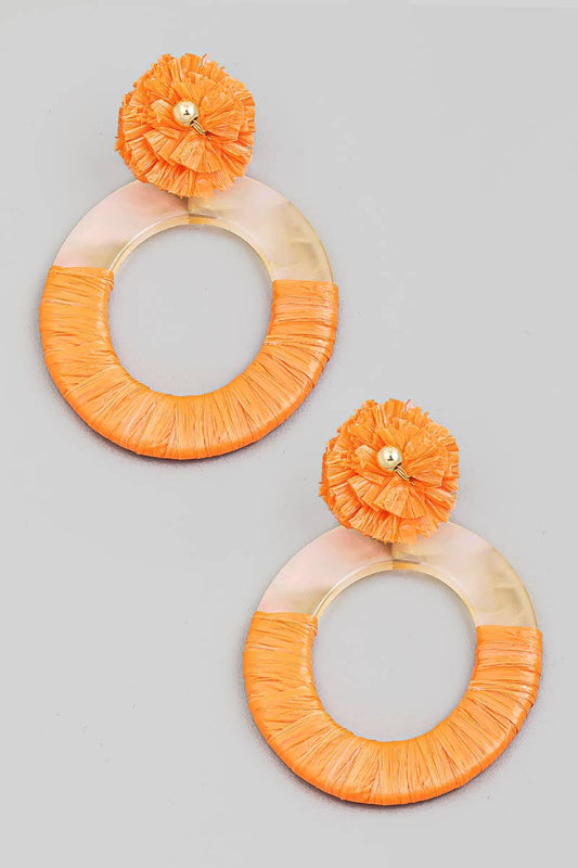 Raffia Wrapped Acetate Oval Drop Earrings
