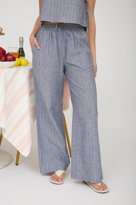 STRIPE LINEN DRAWSTRING LOUNGE PANTS