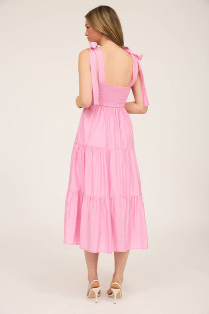 SWEETHEART NECK TIE STRAP SMOCKED TIERED MAXI DRES