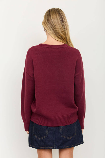 PRE ORDER- TEDDY JACQUARD CREW NECK KNIT PULLOVER SWEATER