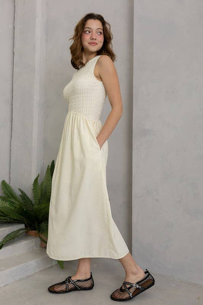 Sleeveless Smocked Midi Dress