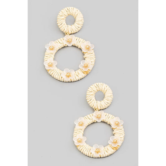 Paper Wrap Hoop Drop Flower Stud Earrings