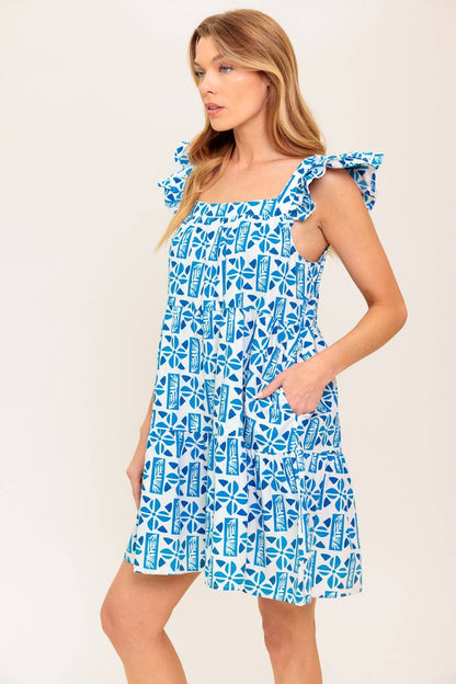 Printed woven mini dress