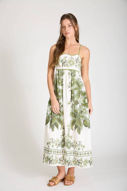 POSITANO FLORAL PATTERN SPAGHETTI STRAP MIDI DRESS