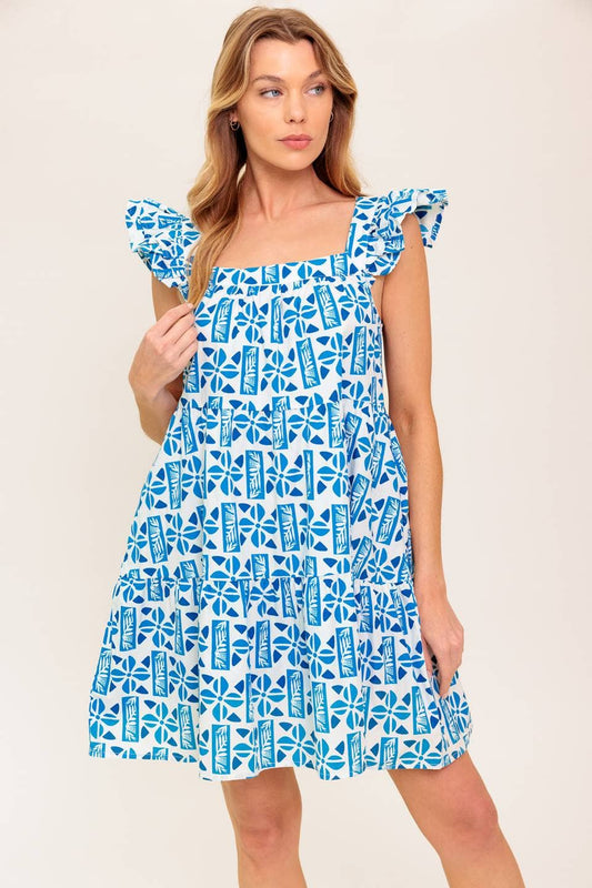 Printed woven mini dress
