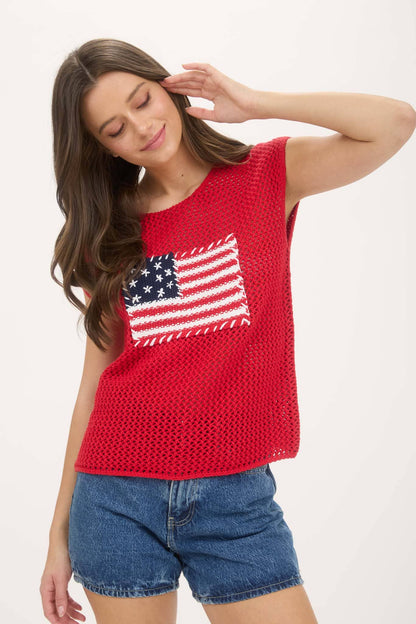 AMERICAN FLAG CROCHET KNIT SWEATER TOP