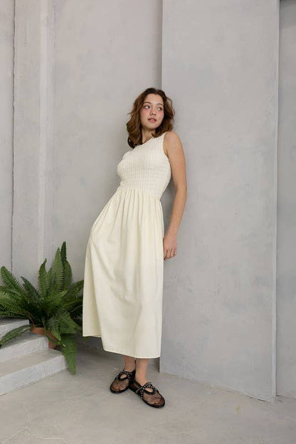 Sleeveless Smocked Midi Dress
