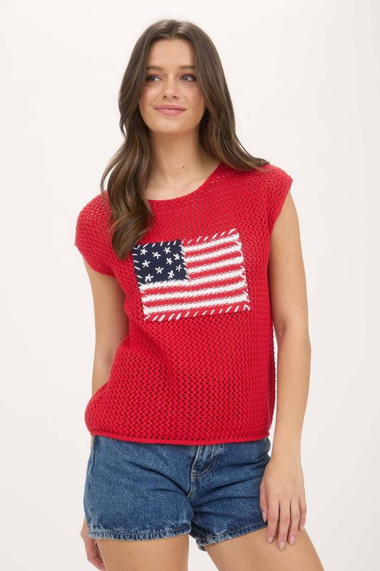 AMERICAN FLAG CROCHET KNIT SWEATER TOP