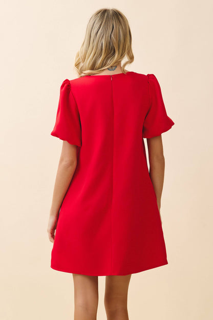 Sparkling Crystal Bow Trim A Line Mini Dress