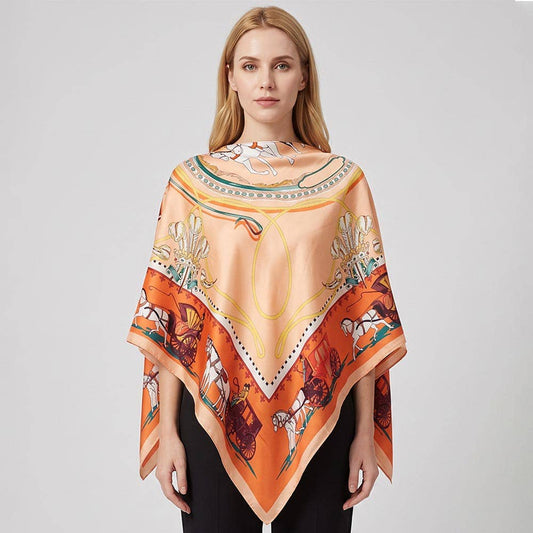 Horse Carriage Print Scarf Poncho
