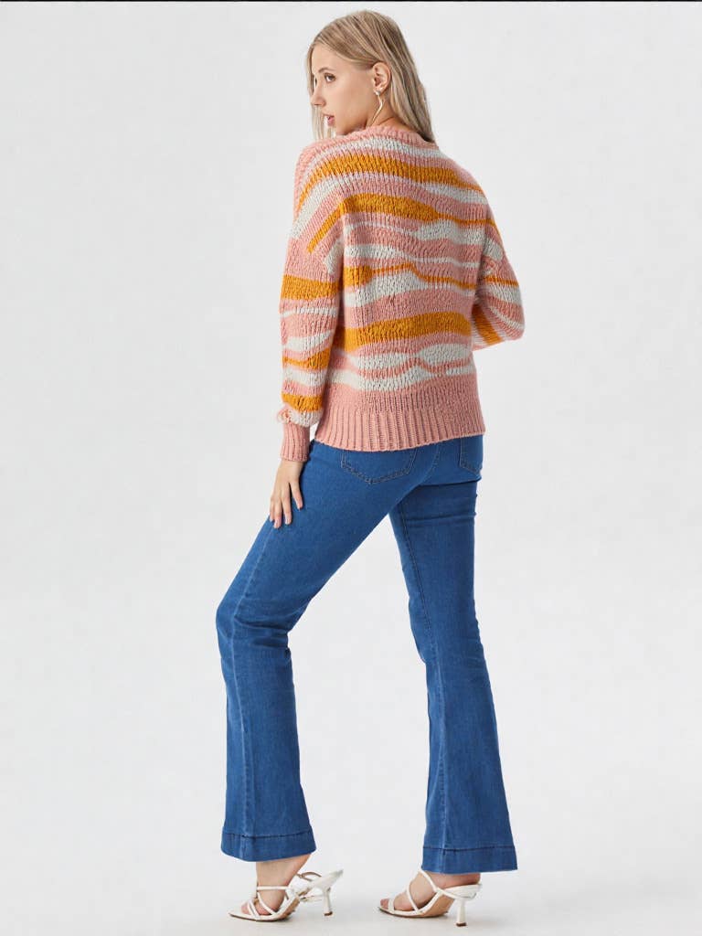 Multi Color Casual Knit Sweater Top