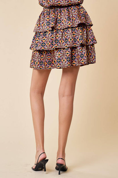 PATTERNED TIERED SKIRT