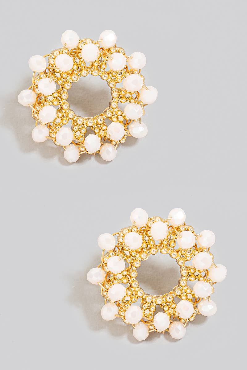Cluster Faceted Glass Beaded Hoop Stud Earrings